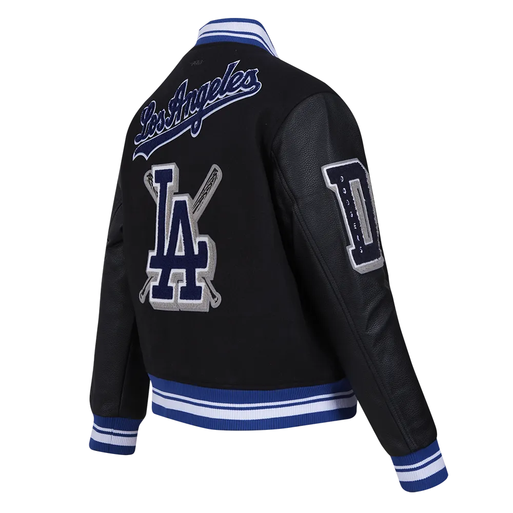 MLB LOS ANGELES DODGERS MASHUP WOMEN'S RIB WOOL VARSITY JACKET (BLACK/DODGER BLUE)