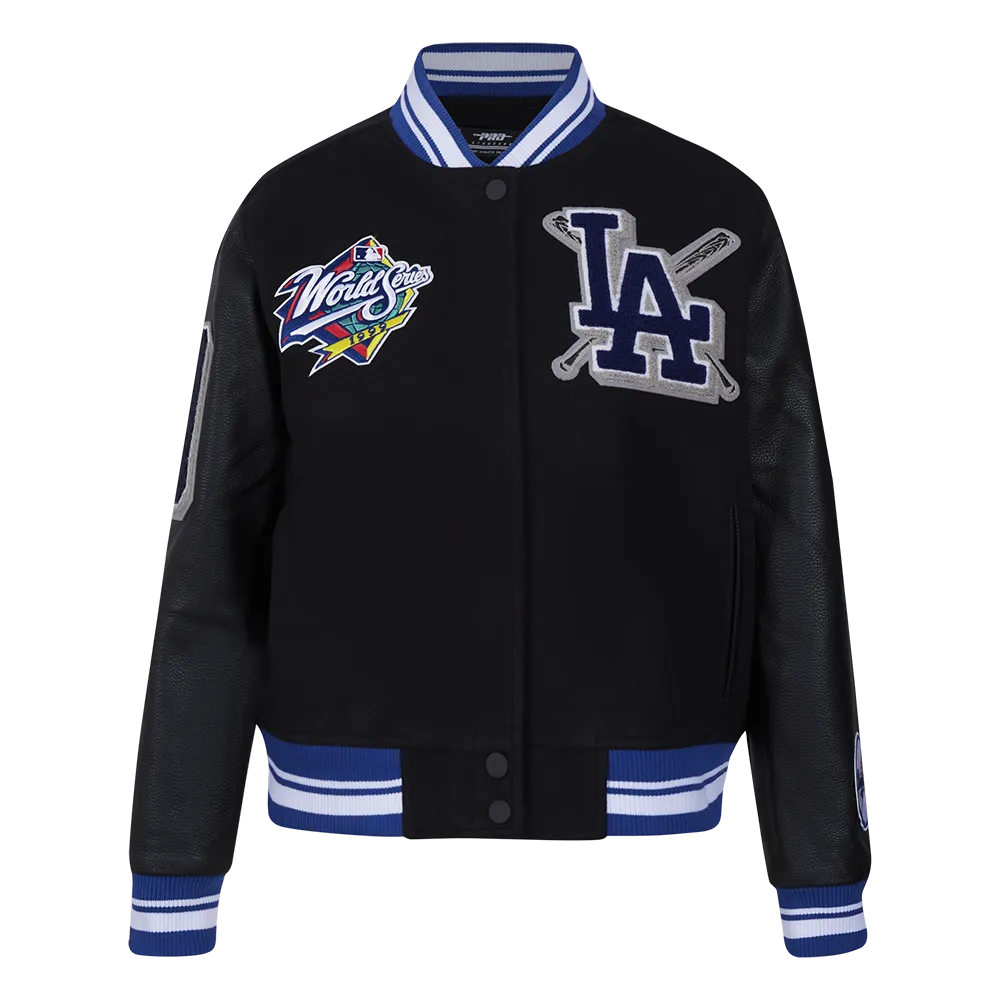 MLB LOS ANGELES DODGERS MASHUP WOMEN'S RIB WOOL VARSITY JACKET (BLACK/DODGER BLUE)