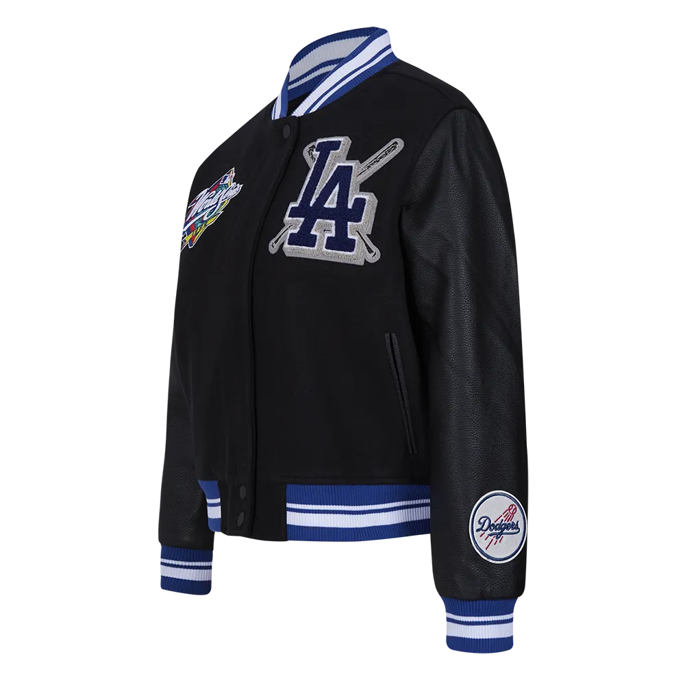 MLB LOS ANGELES DODGERS MASHUP WOMEN'S RIB WOOL VARSITY JACKET (BLACK/DODGER BLUE)