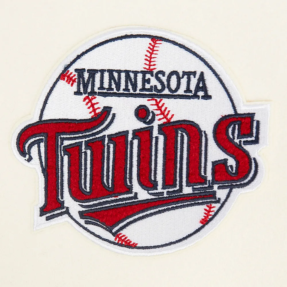 MLB MINNESOTA TWINS RETRO CLASSIC WOMEN'S RIB WOOL VARSITY JACKET (EGGSHELL/ RED)