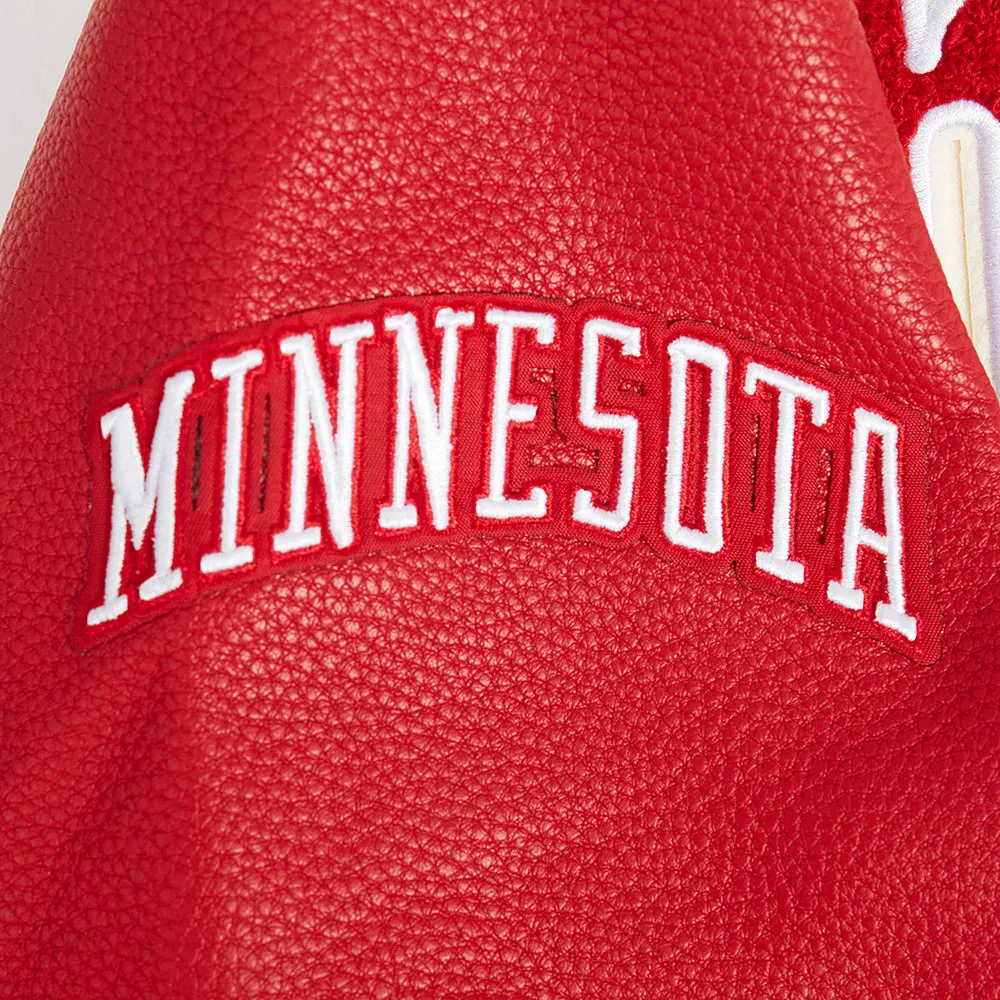 MLB MINNESOTA TWINS RETRO CLASSIC WOMEN'S RIB WOOL VARSITY JACKET (EGGSHELL/ RED)