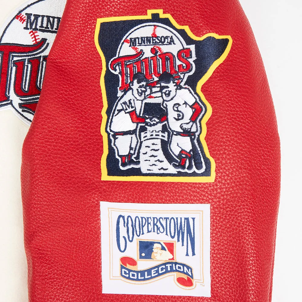 MLB MINNESOTA TWINS RETRO CLASSIC WOMEN'S RIB WOOL VARSITY JACKET (EGGSHELL/ RED)