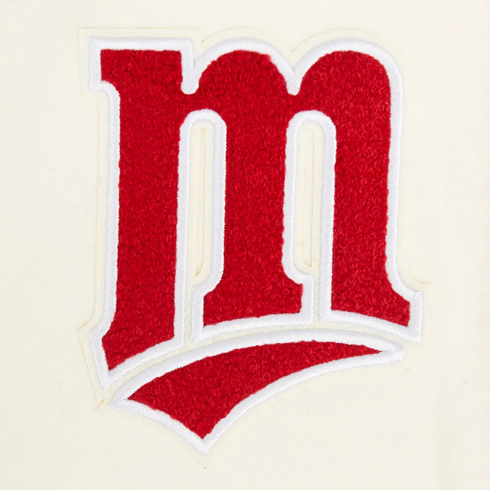 MLB MINNESOTA TWINS RETRO CLASSIC WOMEN'S RIB WOOL VARSITY JACKET (EGGSHELL/ RED)