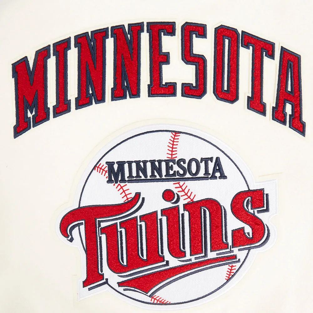 MLB MINNESOTA TWINS RETRO CLASSIC WOMEN'S RIB WOOL VARSITY JACKET (EGGSHELL/ RED)