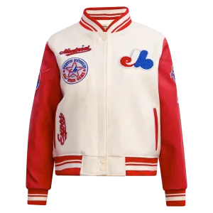 MLB MONTREAL EXPOS RETRO CLASSIC WOMEN'S RIB WOOL VARSITY JACKET (EGGSHELL/ RED)