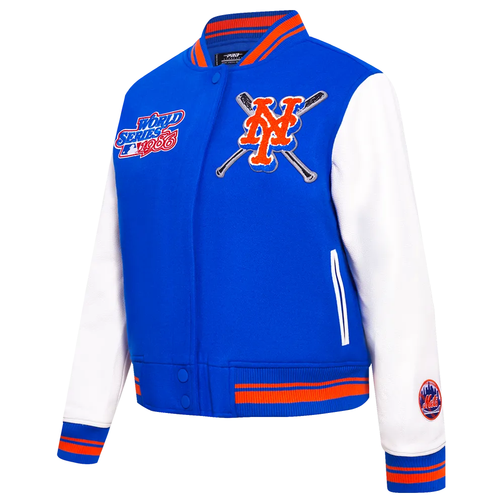 MLB NEW YORK METS MASHUP WOMEN'S RIB WOOL VARSITY JACKET (ROYAL/ORANGE/ROYAL)