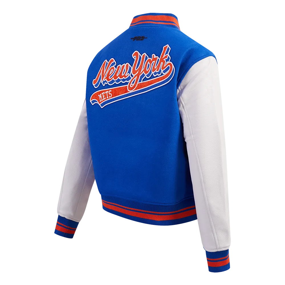MLB NEW YORK METS SCRIPT TAIL WOMEN'S WOOL VARSITY JACKET (ROYAL/ORANGE/ROYAL)