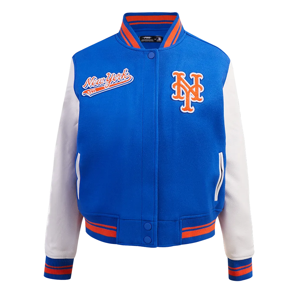 MLB NEW YORK METS SCRIPT TAIL WOMEN'S WOOL VARSITY JACKET (ROYAL/ORANGE/ROYAL)