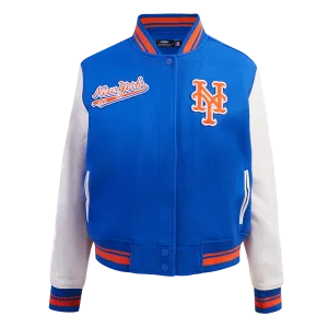 MLB NEW YORK METS SCRIPT TAIL WOMEN'S WOOL VARSITY JACKET (ROYAL/ORANGE/ROYAL)