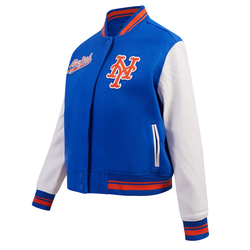 MLB NEW YORK METS SCRIPT TAIL WOMEN'S WOOL VARSITY JACKET (ROYAL/ORANGE/ROYAL)