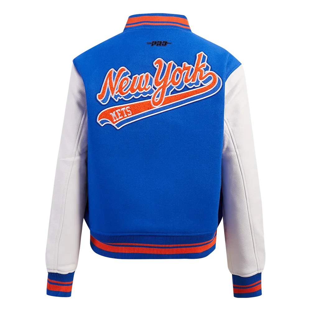MLB NEW YORK METS SCRIPT TAIL WOMEN'S WOOL VARSITY JACKET (ROYAL/ORANGE/ROYAL)