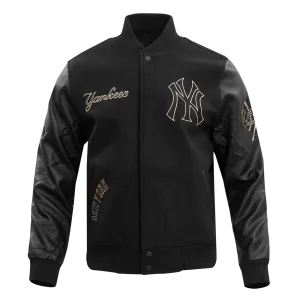 MLB NEW YORK YANKEES BLACK & GOLD MEN'S WOOL VARSITY JACKET (JET BLACK)