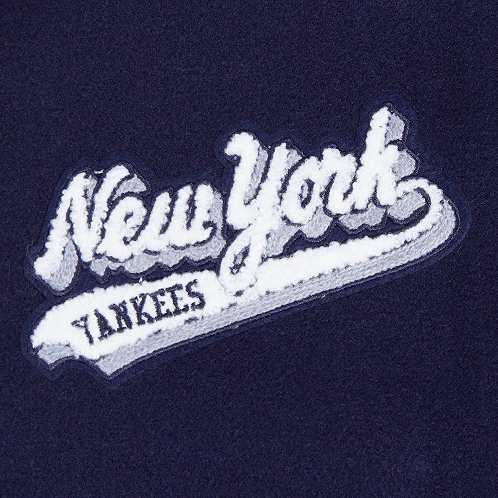 MLB NEW YORK YANKEES SCRIPT TAIL WOMEN'S WOOL VARSITY JACKET (MIDNIGHT NAVY/WHITE)