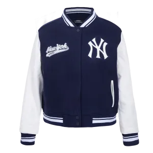 MLB NEW YORK YANKEES SCRIPT TAIL WOMEN'S WOOL VARSITY JACKET (MIDNIGHT NAVY/WHITE)