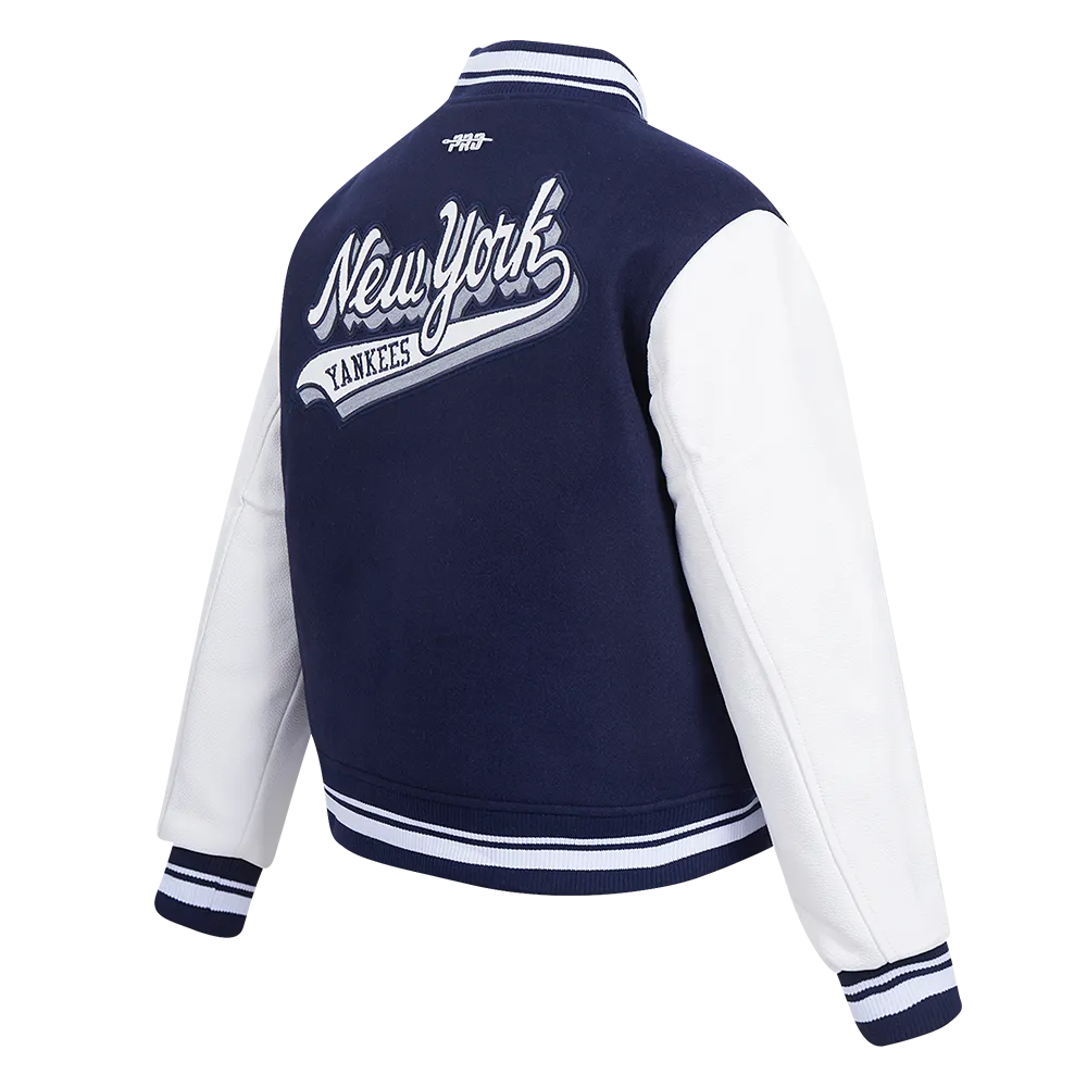 MLB NEW YORK YANKEES SCRIPT TAIL WOMEN'S WOOL VARSITY JACKET (MIDNIGHT NAVY/WHITE)