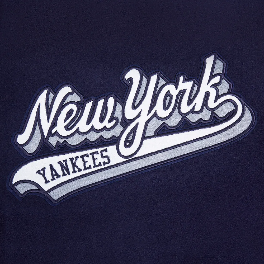 MLB NEW YORK YANKEES SCRIPT TAIL WOMEN'S WOOL VARSITY JACKET (MIDNIGHT NAVY/WHITE)