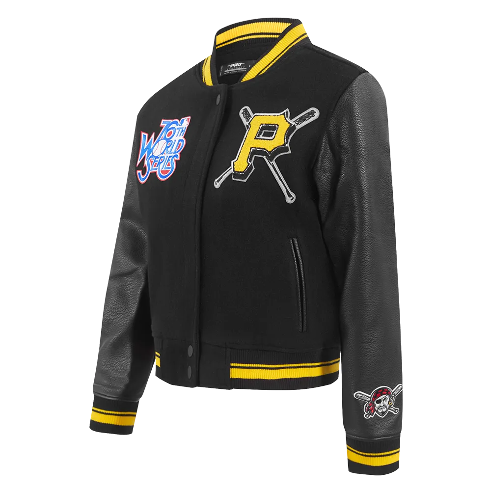 MLB PITTSBURGH PIRATES MASHUP WOMEN'S RIB WOOL VARSITY JACKET (BLACK/YELLOW)