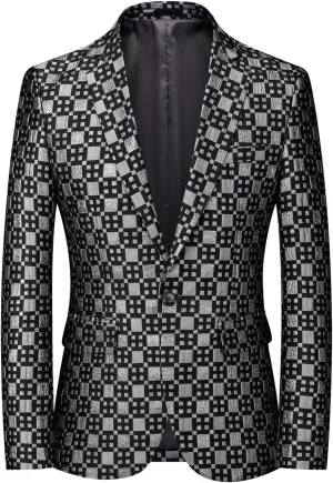 MOGU Mens Blazer Plaid Print Slim Fit Casual Sport Caots Jacket for Daily Prom Party
