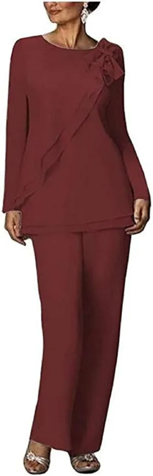 Mother of The Groom Pants Set 2 PCS Chiffon Formal Wedding Evening Groom Gowns Plus Size