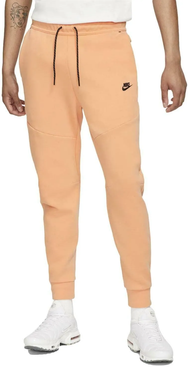 Nike Sportswear Men's Washed Tech Fleece Joggers Pants (Orange Frost/Black, Large)