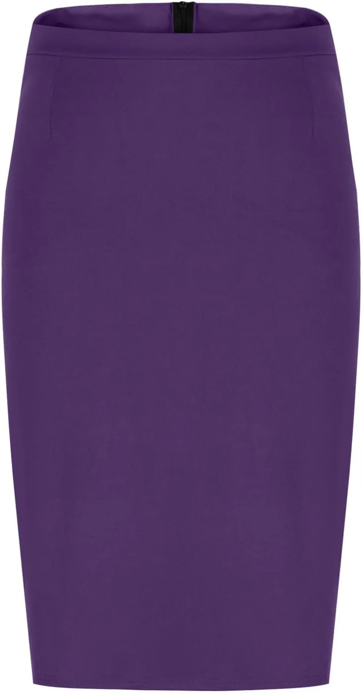 Pencil Skirts for Women Solid Elastic High Waist Below Knee Bodycon Skort Casual Business Office Work Slim Fit Skirt