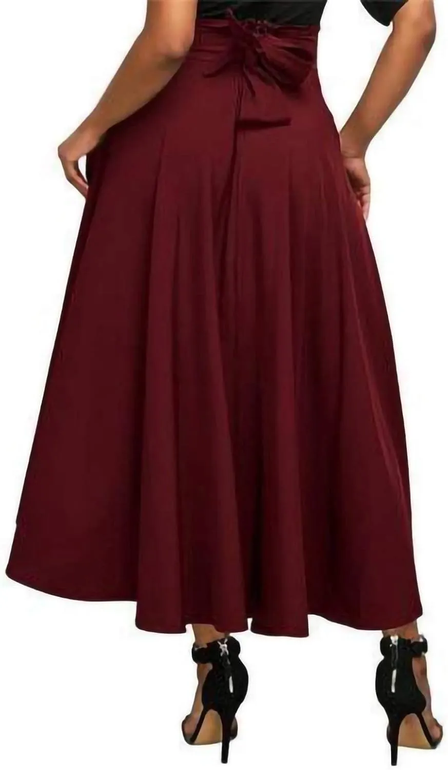 Plaid Pleated Skirts for Women High Waisted Casual Midi Length Skirt with Elastic Waist and Flowy Bohemian Design