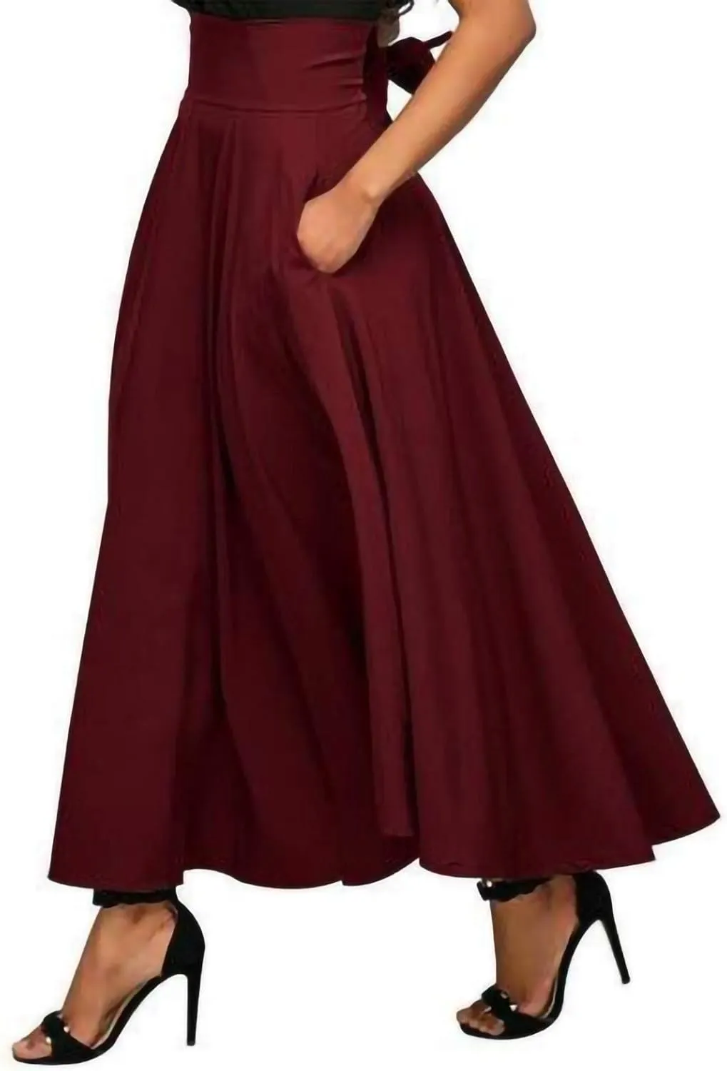 Plaid Pleated Skirts for Women High Waisted Casual Midi Length Skirt with Elastic Waist and Flowy Bohemian Design