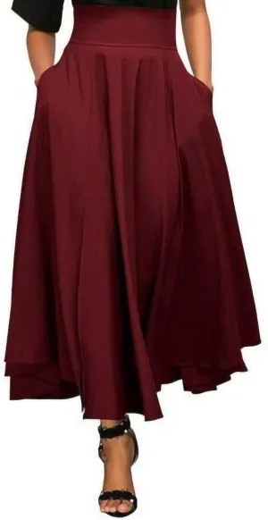 Plaid Pleated Skirts for Women High Waisted Casual Midi Length Skirt with Elastic Waist and Flowy Bohemian Design