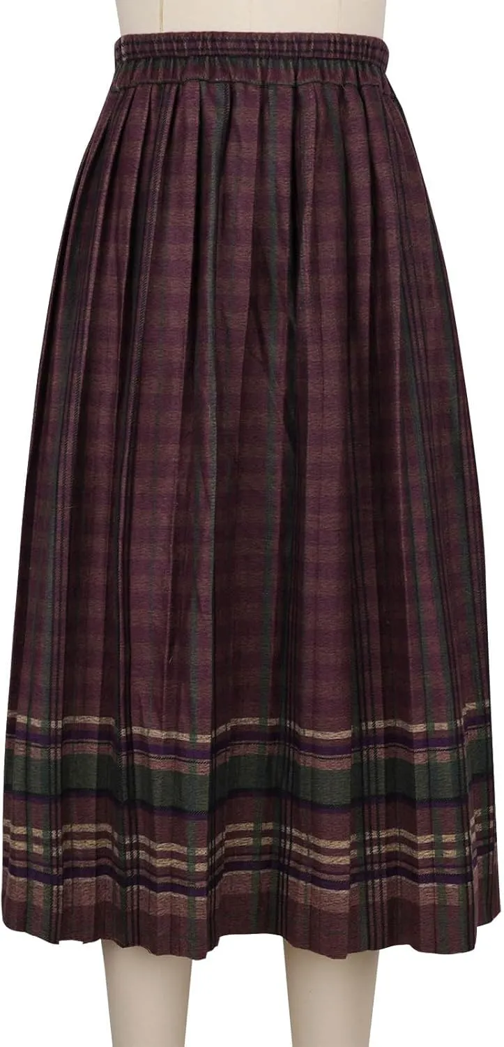 Plaid Skirt for Womens 2025 Fashion Vintage High Waist Pleated Midi Skirts Casual Comfy Soft Knee Length Swing Skirt