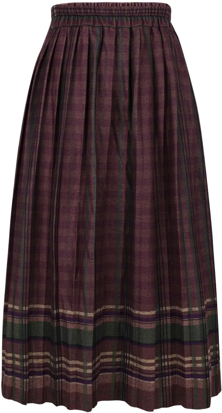 Plaid Skirt for Womens 2025 Fashion Vintage High Waist Pleated Midi Skirts Casual Comfy Soft Knee Length Swing Skirt