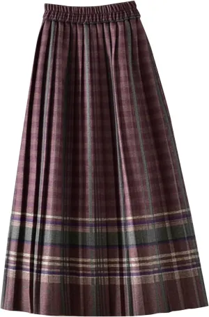 Plaid Skirt for Womens 2025 Fashion Vintage High Waist Pleated Midi Skirts Casual Comfy Soft Knee Length Swing Skirt
