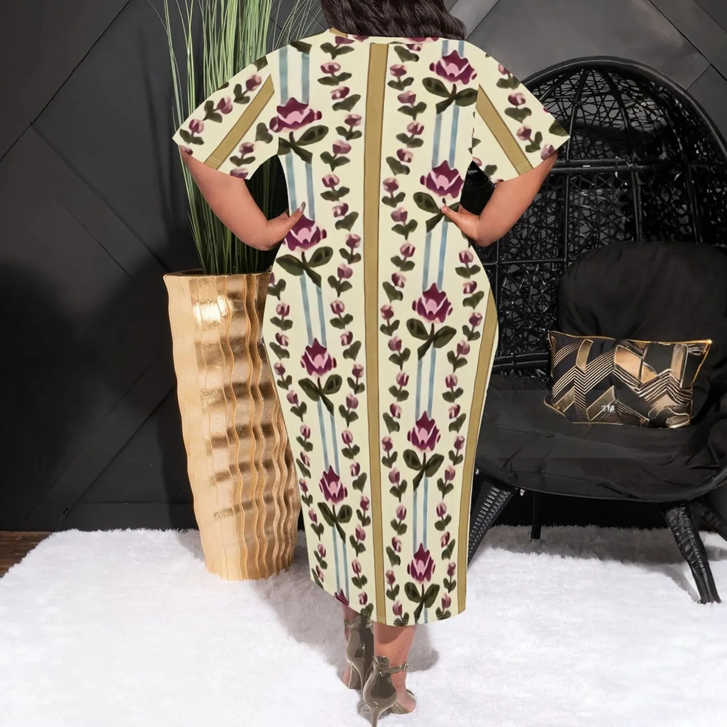 Plus Size Maxi Dresses Summer Casual Crewneck Short Sleeves Beach Sundress Loose Empire Waist T Shirt Long Dress with Pockets