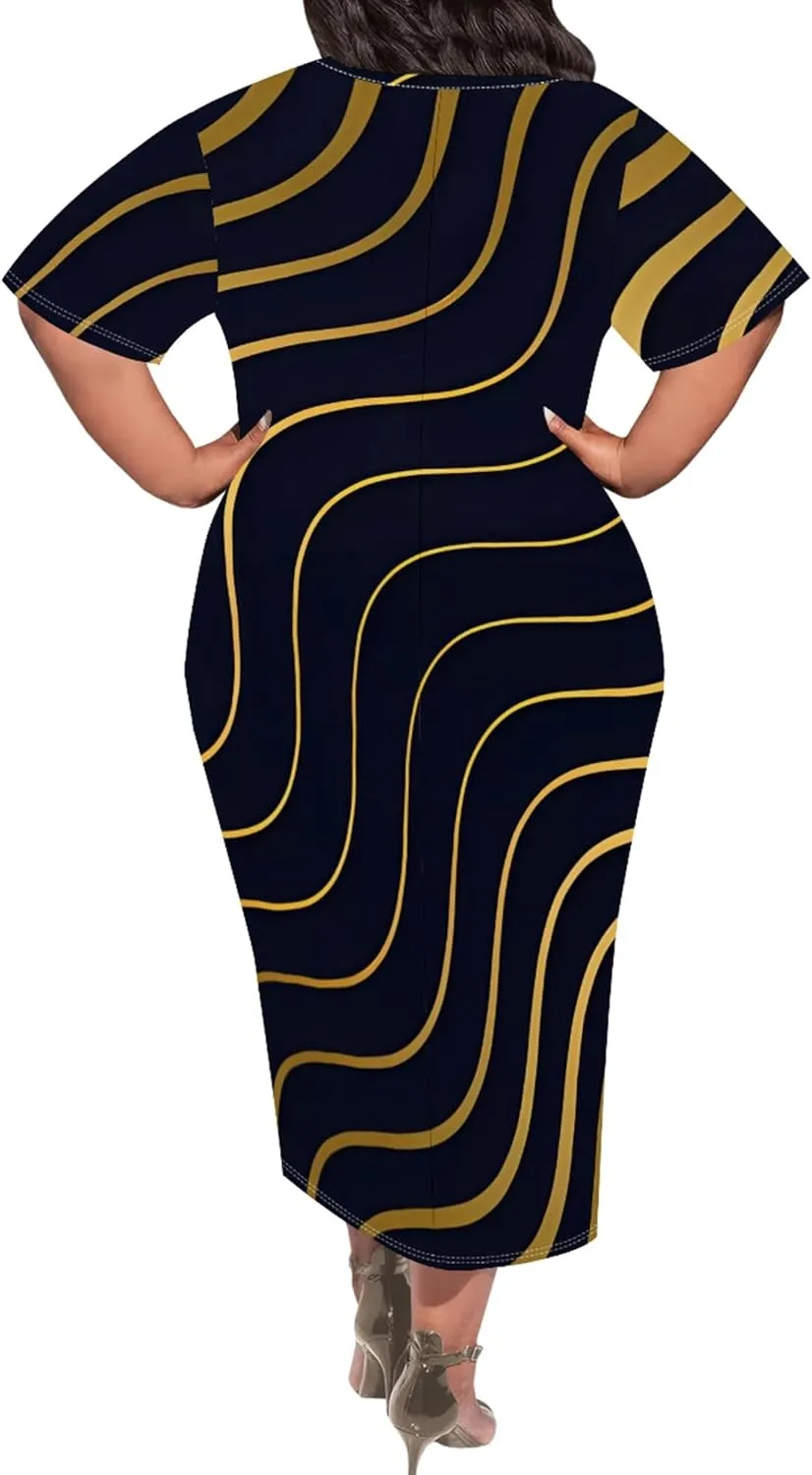 Plus Size Maxi Dresses Summer Casual Crewneck Short Sleeves Beach Sundress Loose Empire Waist T Shirt Long Dress with Pockets