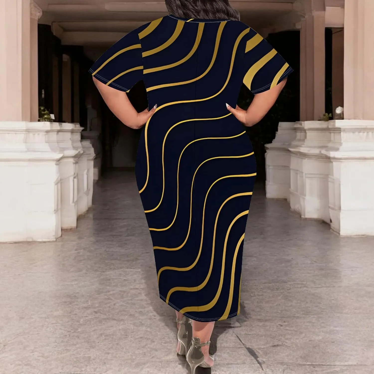 Plus Size Maxi Dresses Summer Casual Crewneck Short Sleeves Beach Sundress Loose Empire Waist T Shirt Long Dress with Pockets