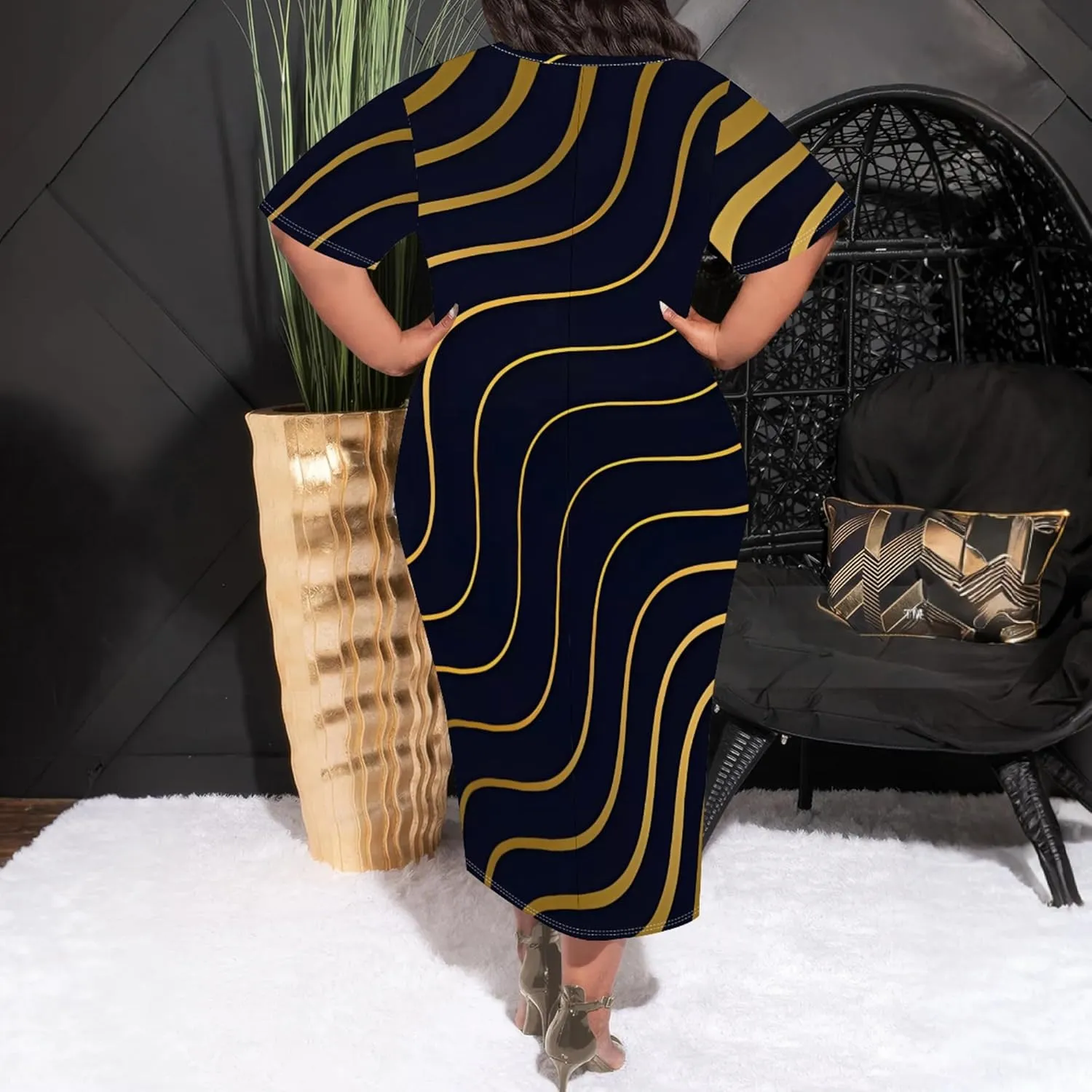 Plus Size Maxi Dresses Summer Casual Crewneck Short Sleeves Beach Sundress Loose Empire Waist T Shirt Long Dress with Pockets
