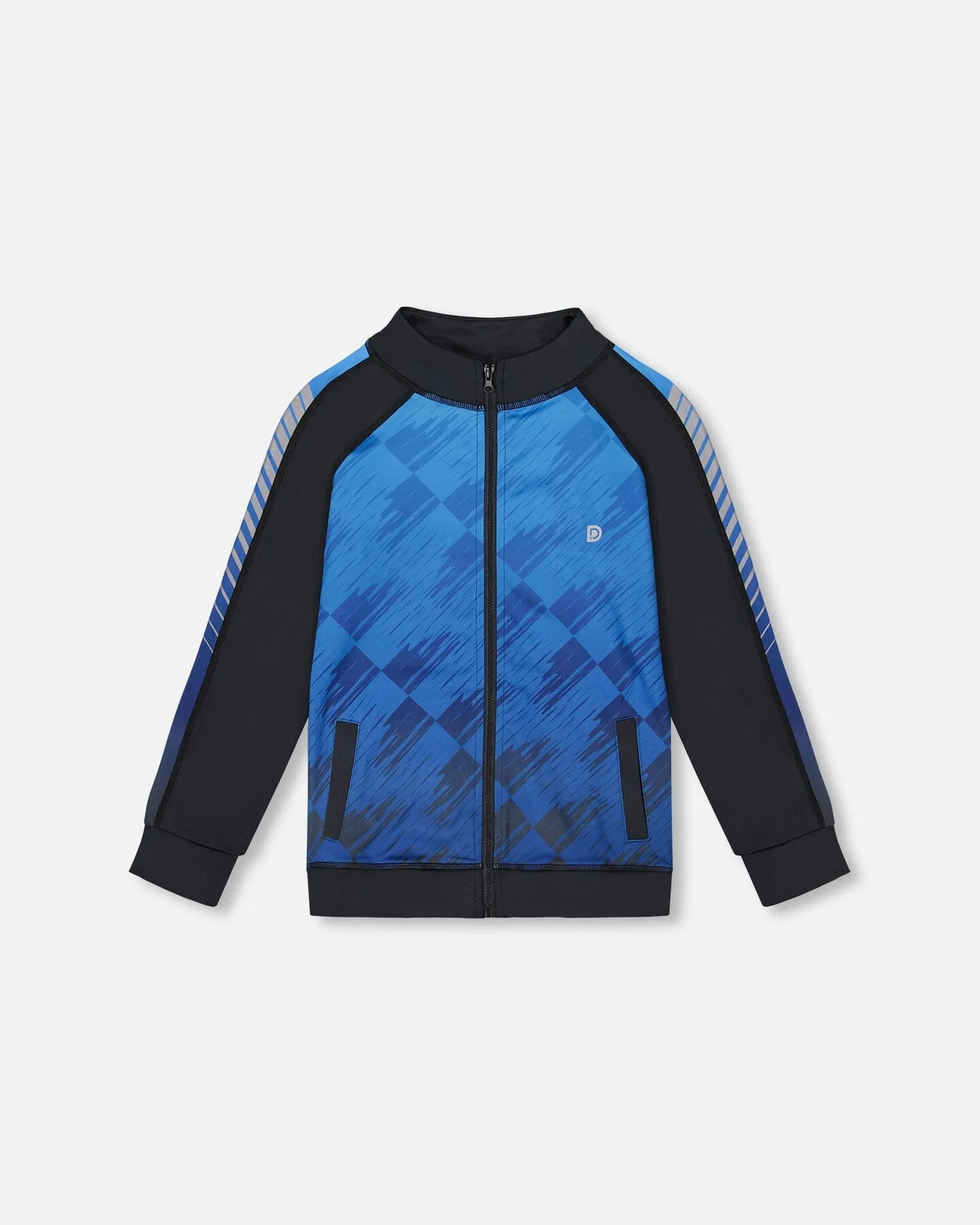 Printed Full Zip Athletic Cardigan Blue And Black