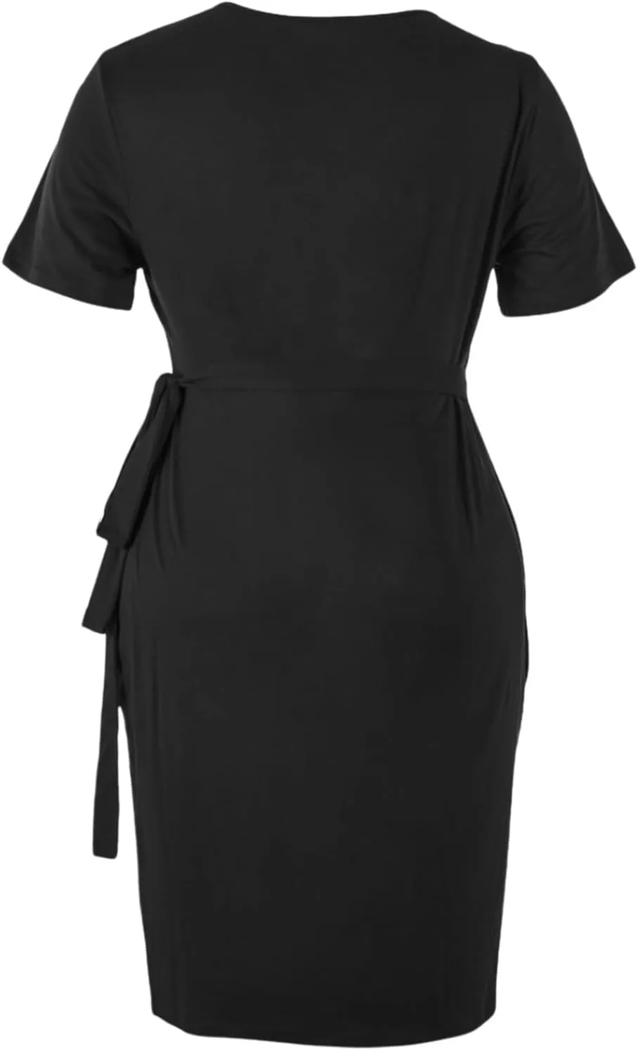 PTOLOCIF Plus Size Dresses for Curvy Women Wrap V Neck Midi Dresses Short Sleeve Ruched Bodycon Cocktail Party Dresses
