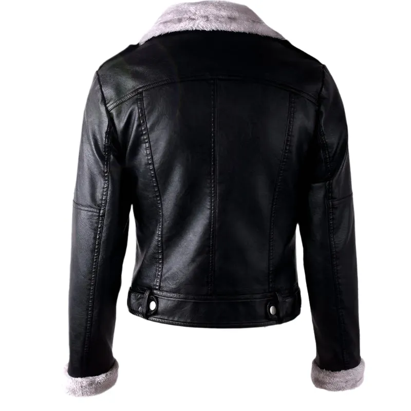 PU Leather & Velvet Jacket For Women