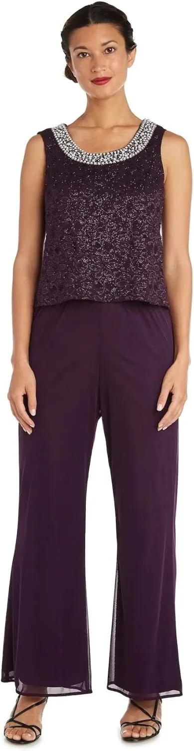 R&M Richards Womens Petites 3PC Lace Trim Pant Outfit