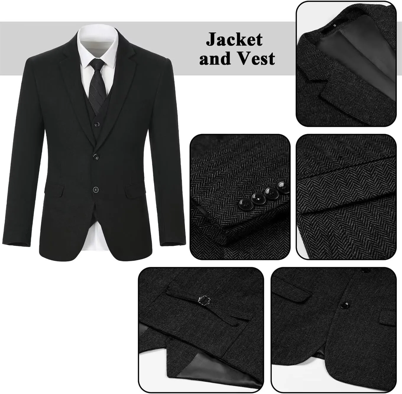 Retro 3 Piece Boys Suit Tweed Herringbone Boy Suits Slim Fit Dress Tuxedos Set Prom Teens Kids Jacket Blazer Vest Pants