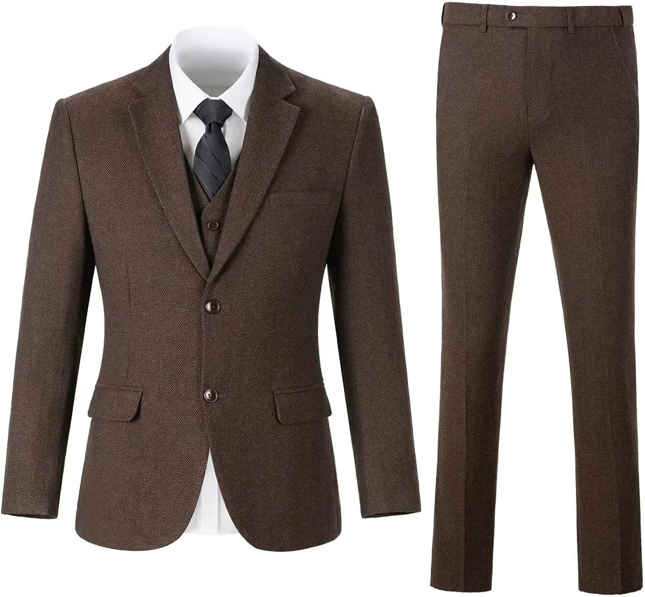Retro 3 Piece Boys Suit Tweed Herringbone Boy Suits Slim Fit Dress Tuxedos Set Prom Teens Kids Jacket Blazer Vest Pants