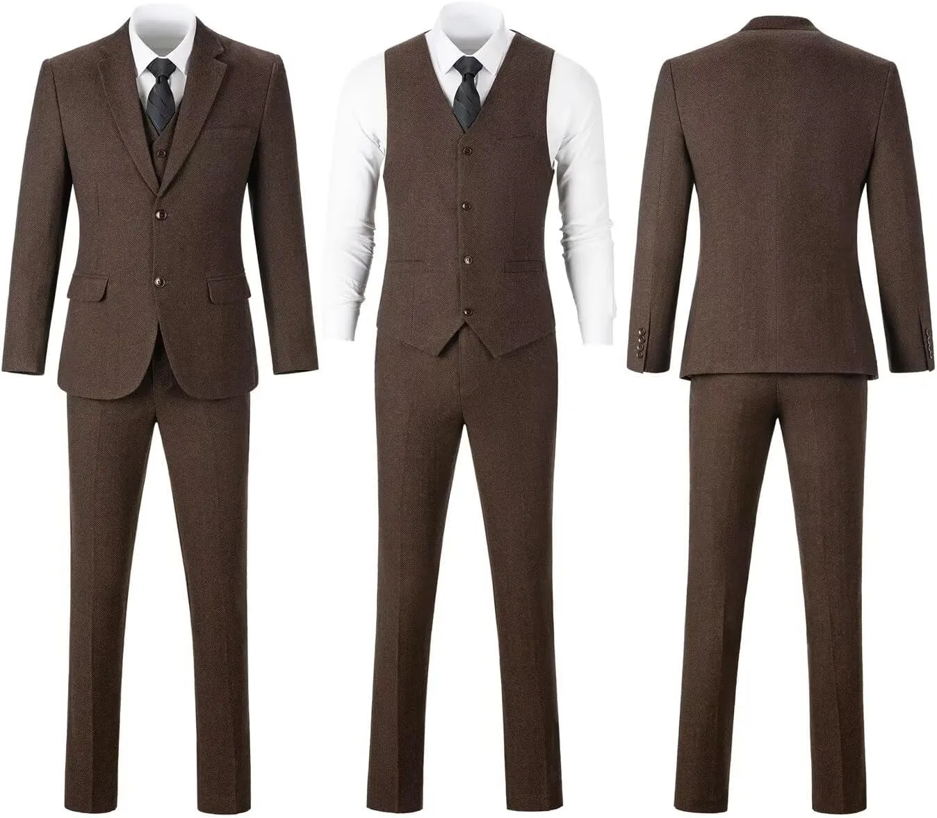 Retro 3 Piece Boys Suit Tweed Herringbone Boy Suits Slim Fit Dress Tuxedos Set Prom Teens Kids Jacket Blazer Vest Pants