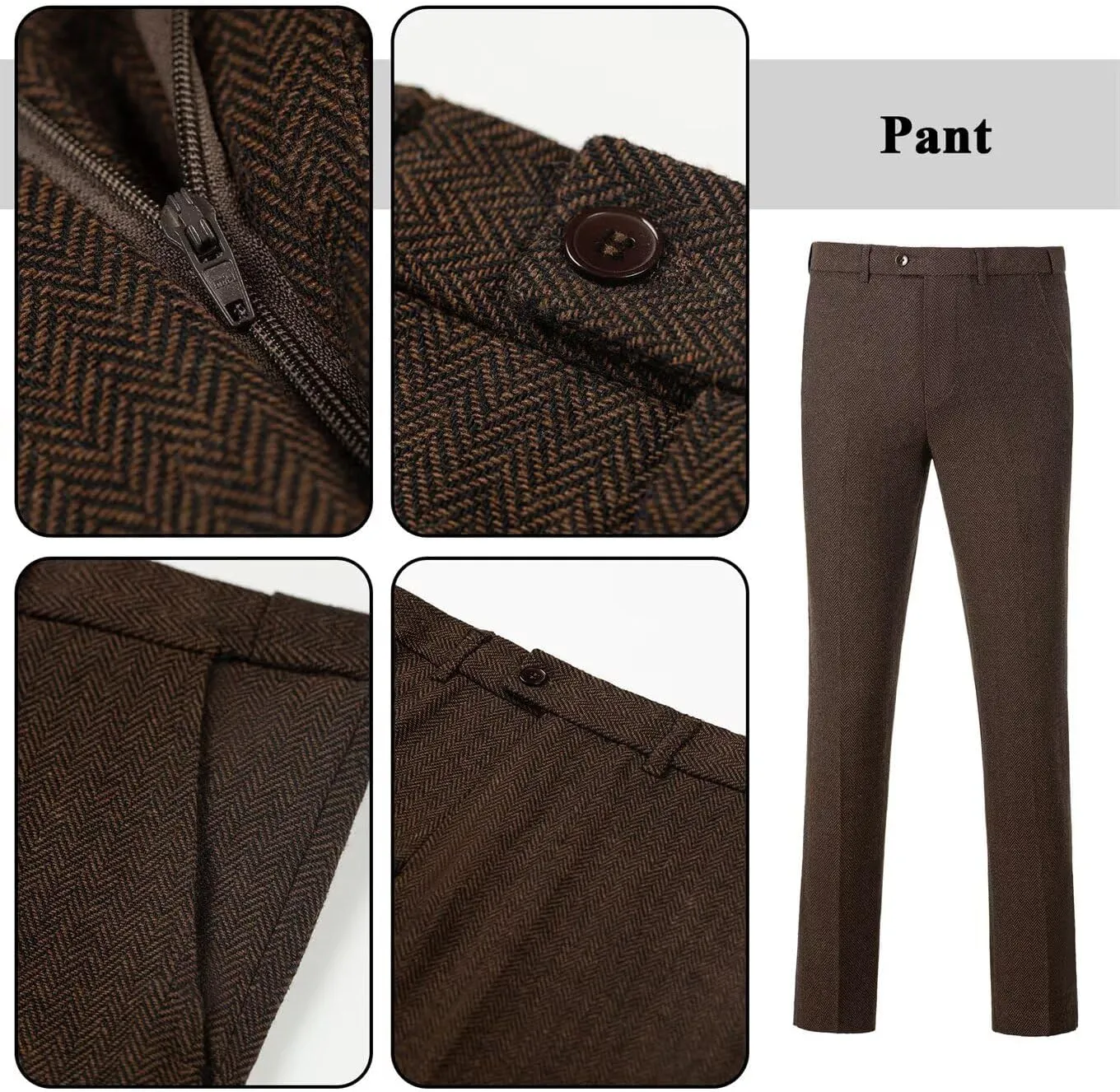 Retro 3 Piece Boys Suit Tweed Herringbone Boy Suits Slim Fit Dress Tuxedos Set Prom Teens Kids Jacket Blazer Vest Pants