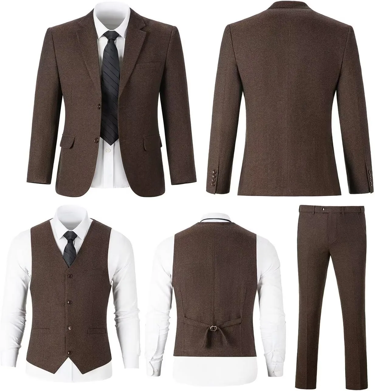 Retro 3 Piece Boys Suit Tweed Herringbone Boy Suits Slim Fit Dress Tuxedos Set Prom Teens Kids Jacket Blazer Vest Pants