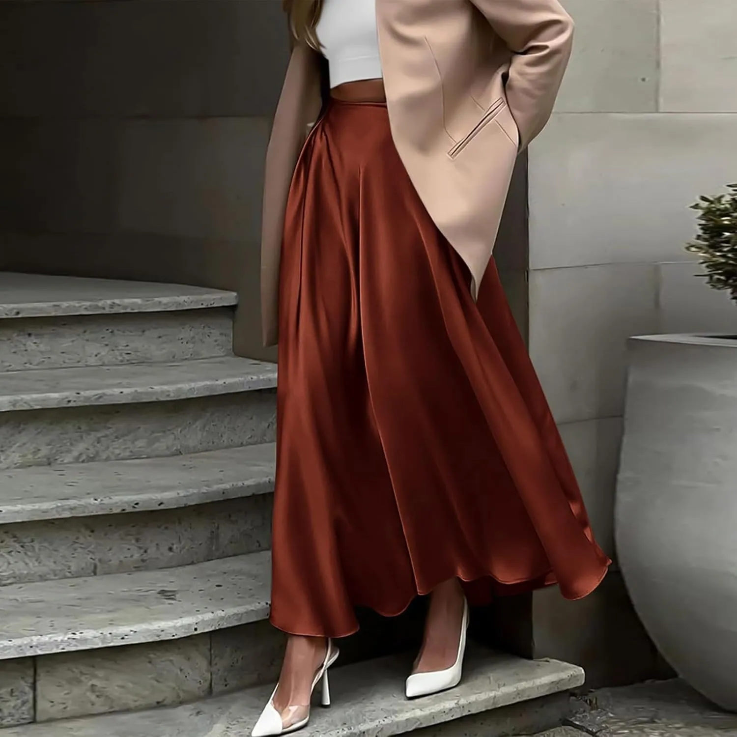 Satin Maxi Skirt Womens Long Skirts 2025 Summer Vacation Elastic High Waisted A Line Skirts Elegant Work Flowy Slip Skirt