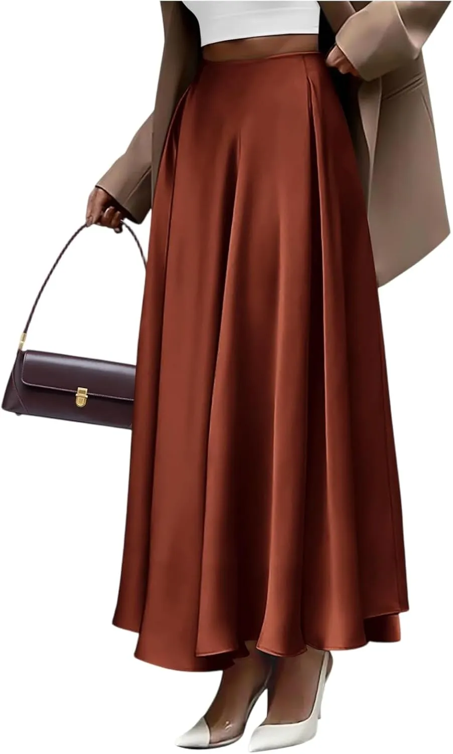 Satin Maxi Skirt Womens Long Skirts 2025 Summer Vacation Elastic High Waisted A Line Skirts Elegant Work Flowy Slip Skirt