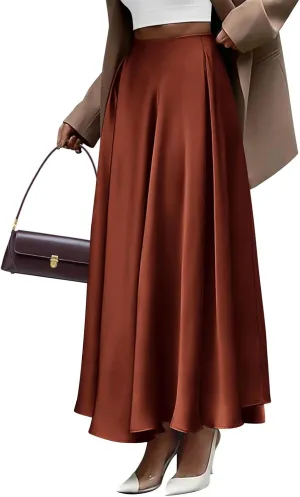 Satin Maxi Skirt Womens Long Skirts 2025 Summer Vacation Elastic High Waisted A Line Skirts Elegant Work Flowy Slip Skirt
