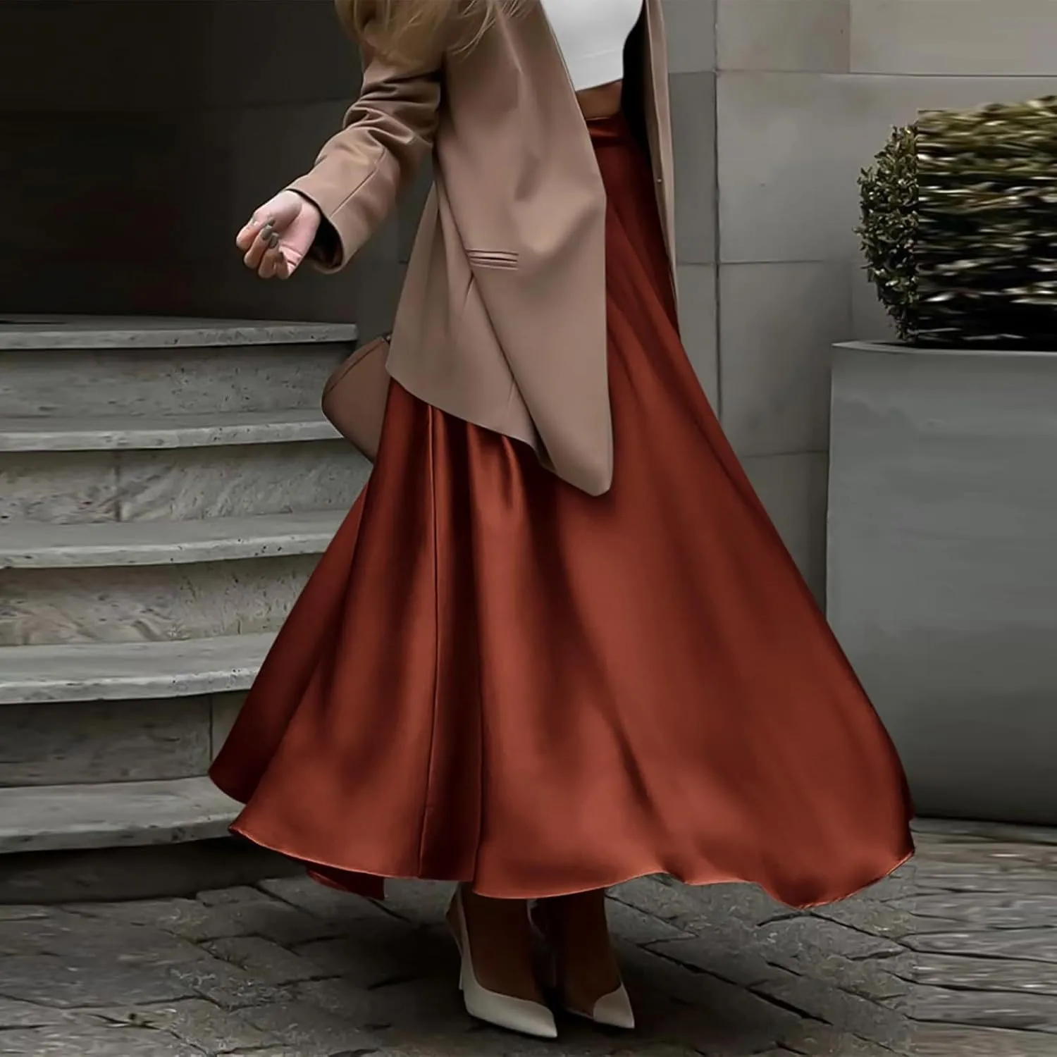 Satin Maxi Skirt Womens Long Skirts 2025 Summer Vacation Elastic High Waisted A Line Skirts Elegant Work Flowy Slip Skirt