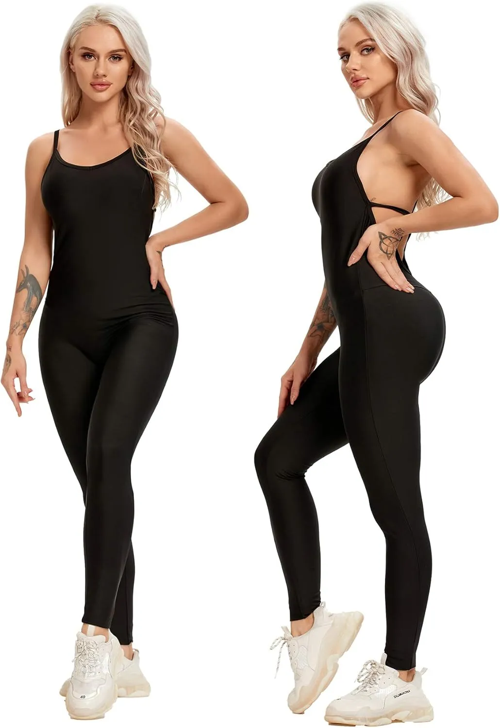 SEASUM Women Texture Bodysuit Sleevesless Sport One-Piece Backless Sexy Slimming Bodycon Rompers Jumpsuit M