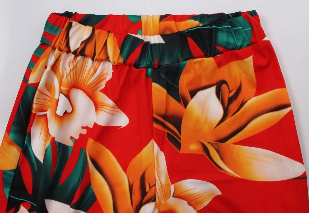sexycherry Two Piece Outfits for Women Beach Bandage Crop Top Long Straight Pants Vacation Swimwear Cover Ups Sets